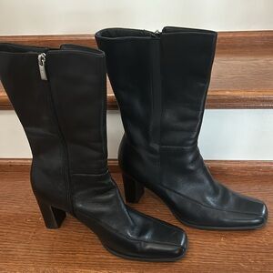 WORTHINGTON WOMENS mid-calf BLACK LEATHER BOOTS 9.5 med (pls read & see pics)